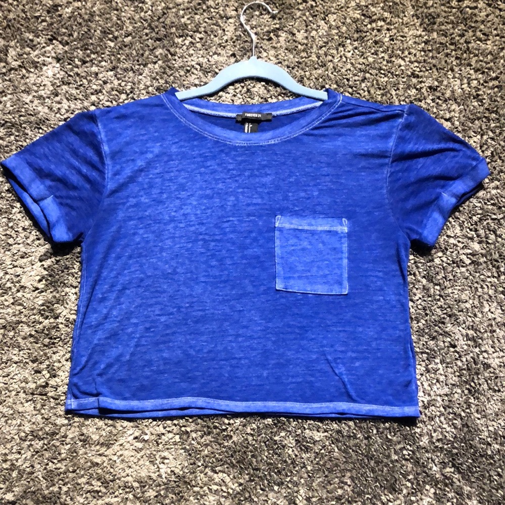 Blue Short Sleeved Crop Top